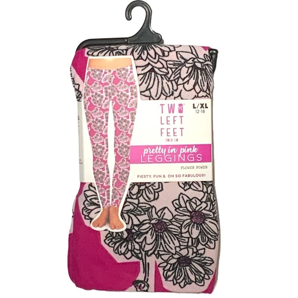 Two Left Feet Leggings Pretty in Pink Floral Flower Power Women 16/18 Plus L/XL